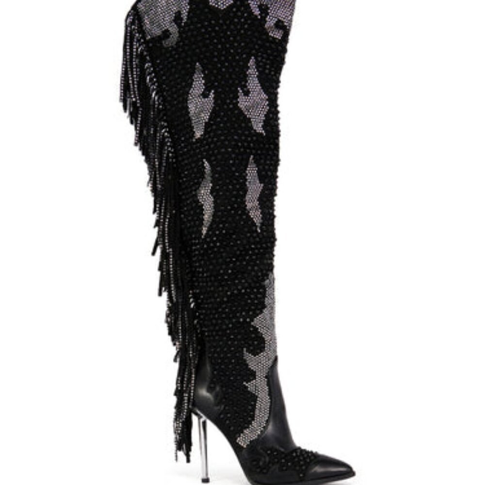 AZALEA WANG " RODEO BADNESS " BLACK EMBELLISHED WESTERN BOOT ( BRAND NEW !!!!!!!